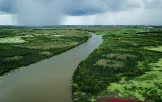 A storm approaching Cubit's Gap, south of Venice, Louisiana