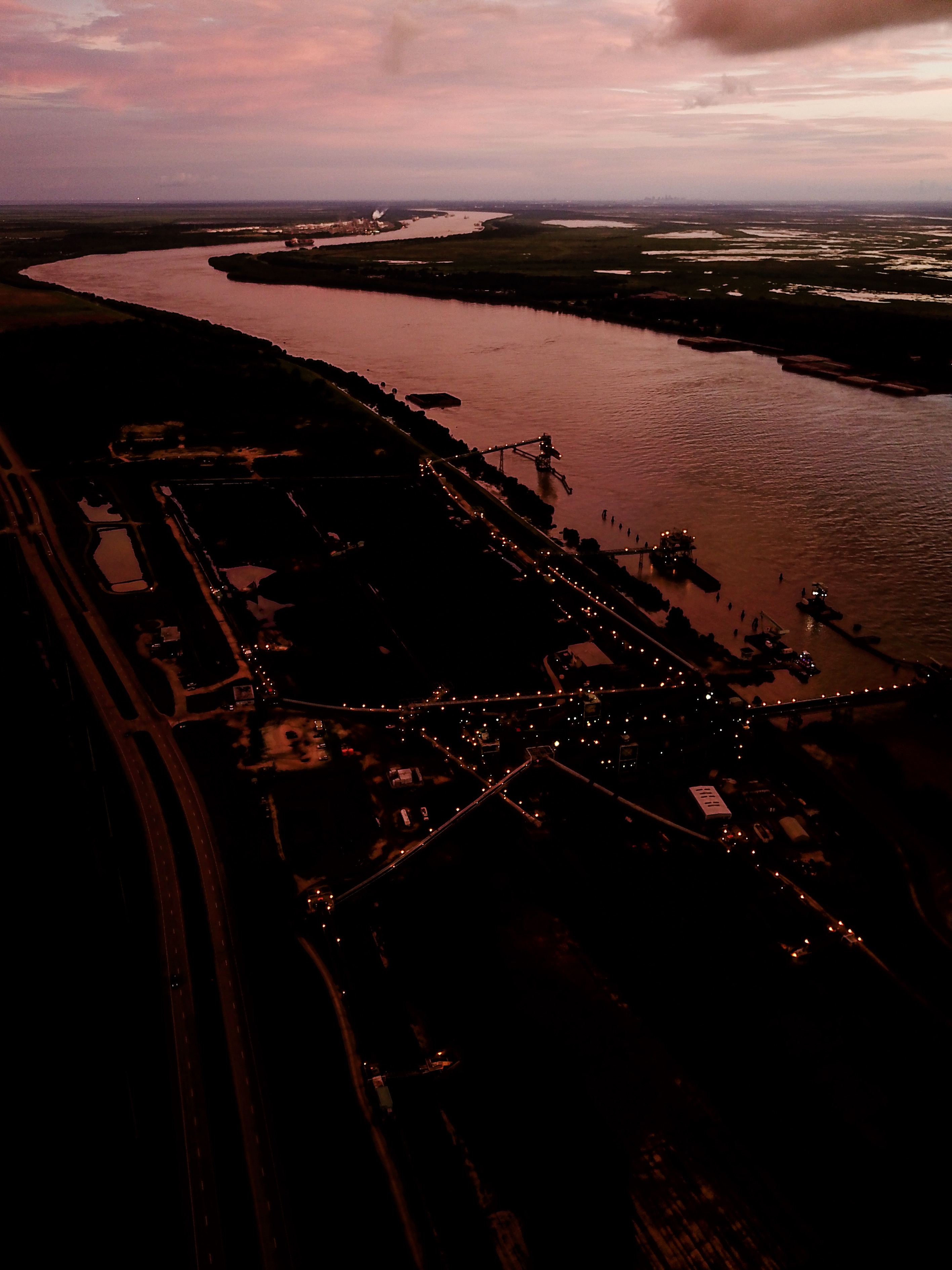 Dawn light on the lower Mississippi River