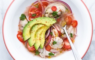 Gulf oyster ceviche with citrus, tomato, Fresno chili and avocado