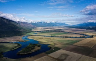 Aerial view of Elk Mountain Farms, looking north to the Canadian border