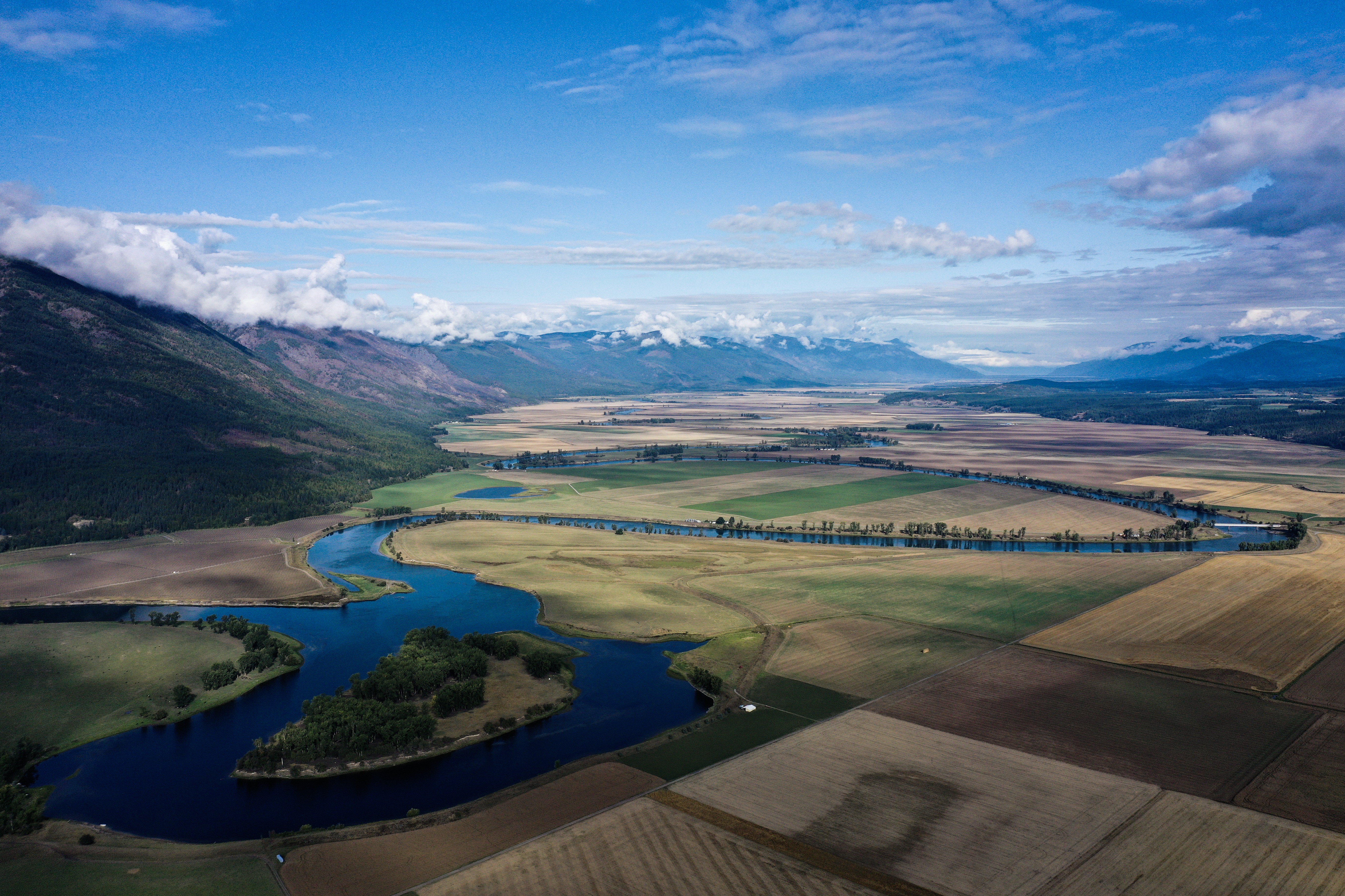 Aerial view of Elk Mountain Farms, looking north to the Canadian border