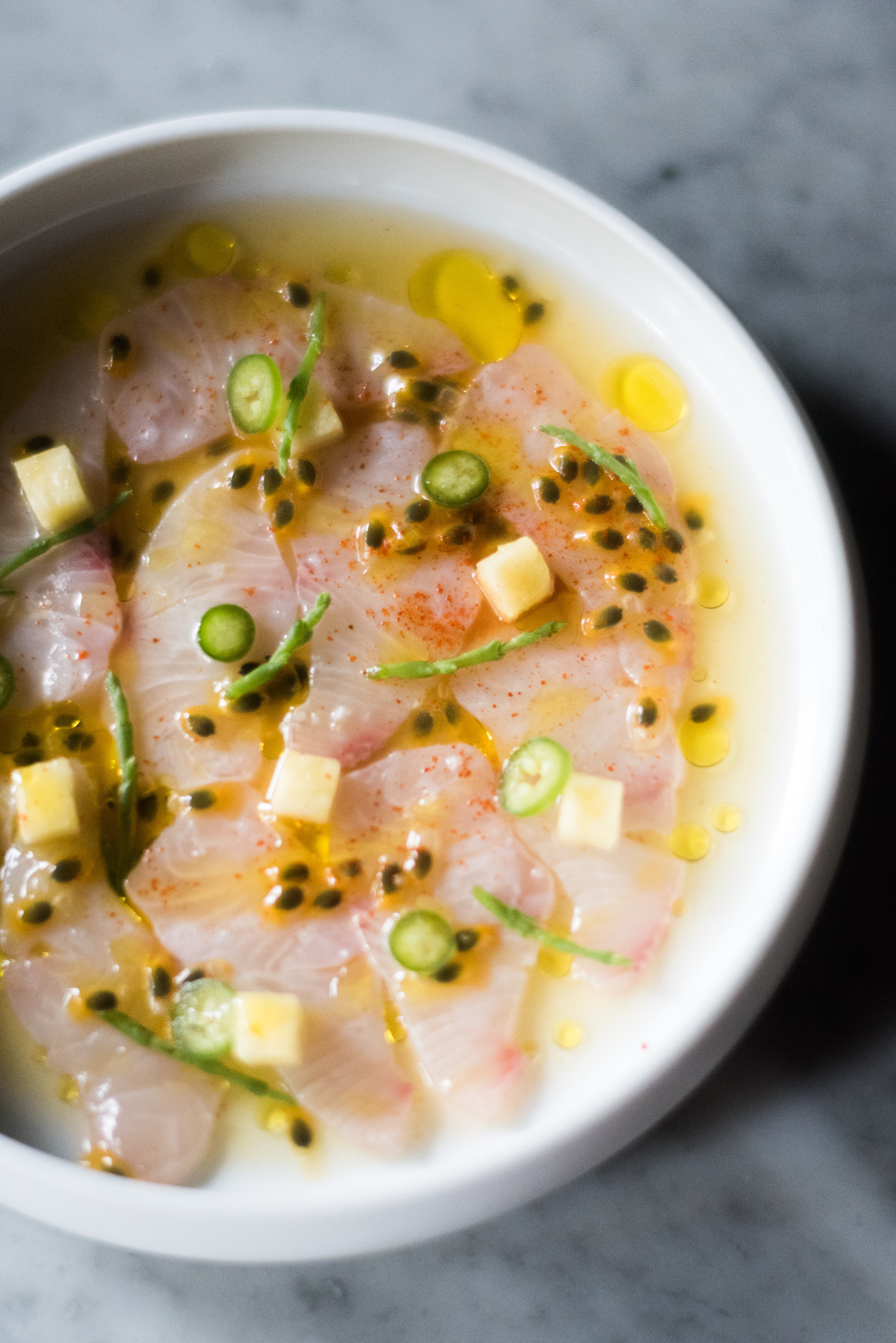 Crudo with passion fruit and chilis