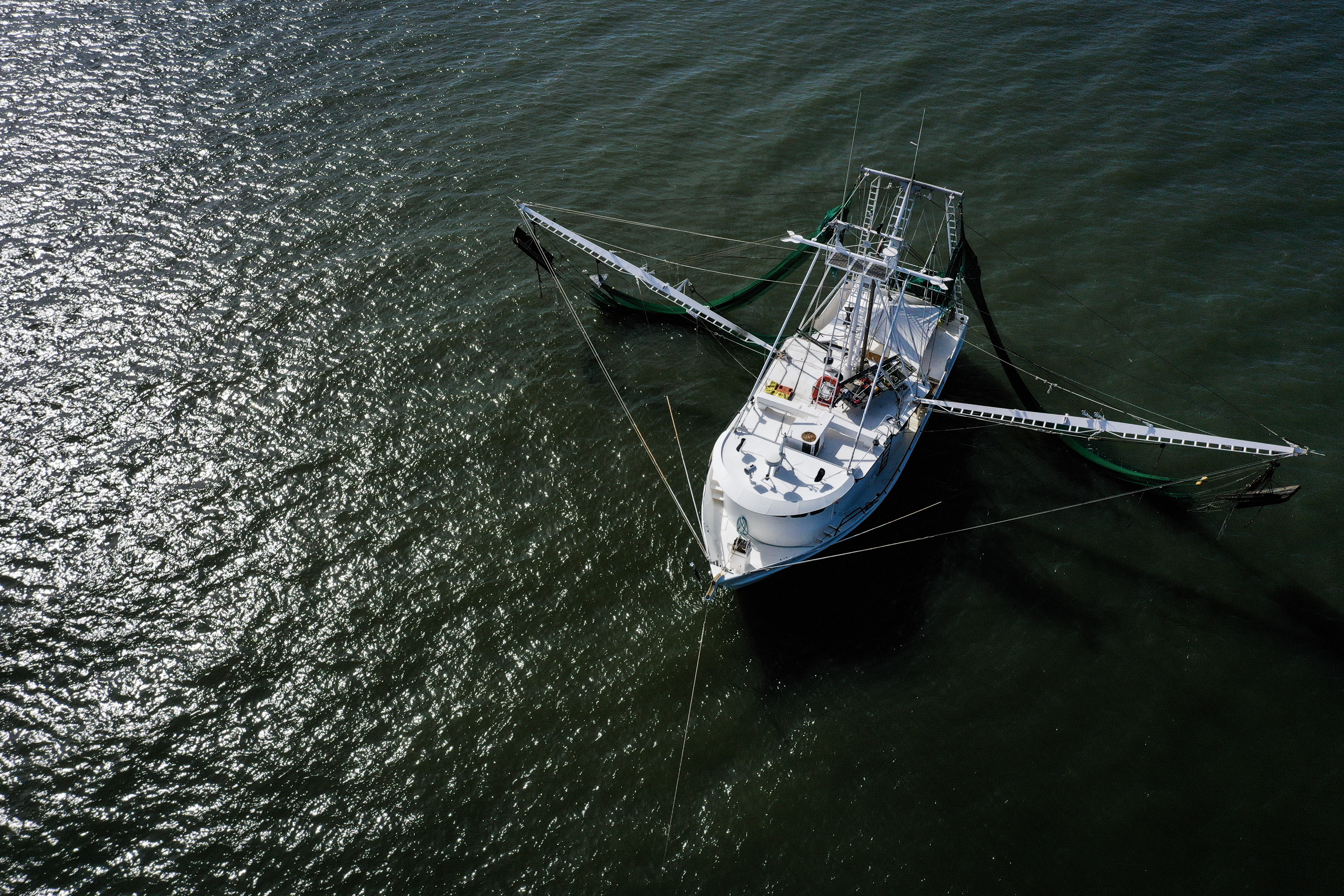 Shrimp trawler anchored near Grand Isle, Louisiana