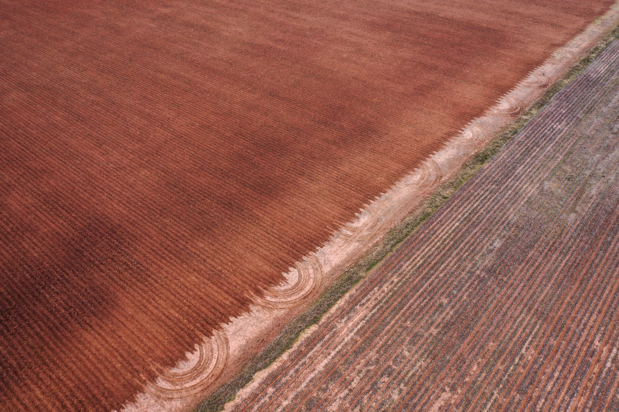 Freshly tilled red clay soil near Cloutierville, Louisiana