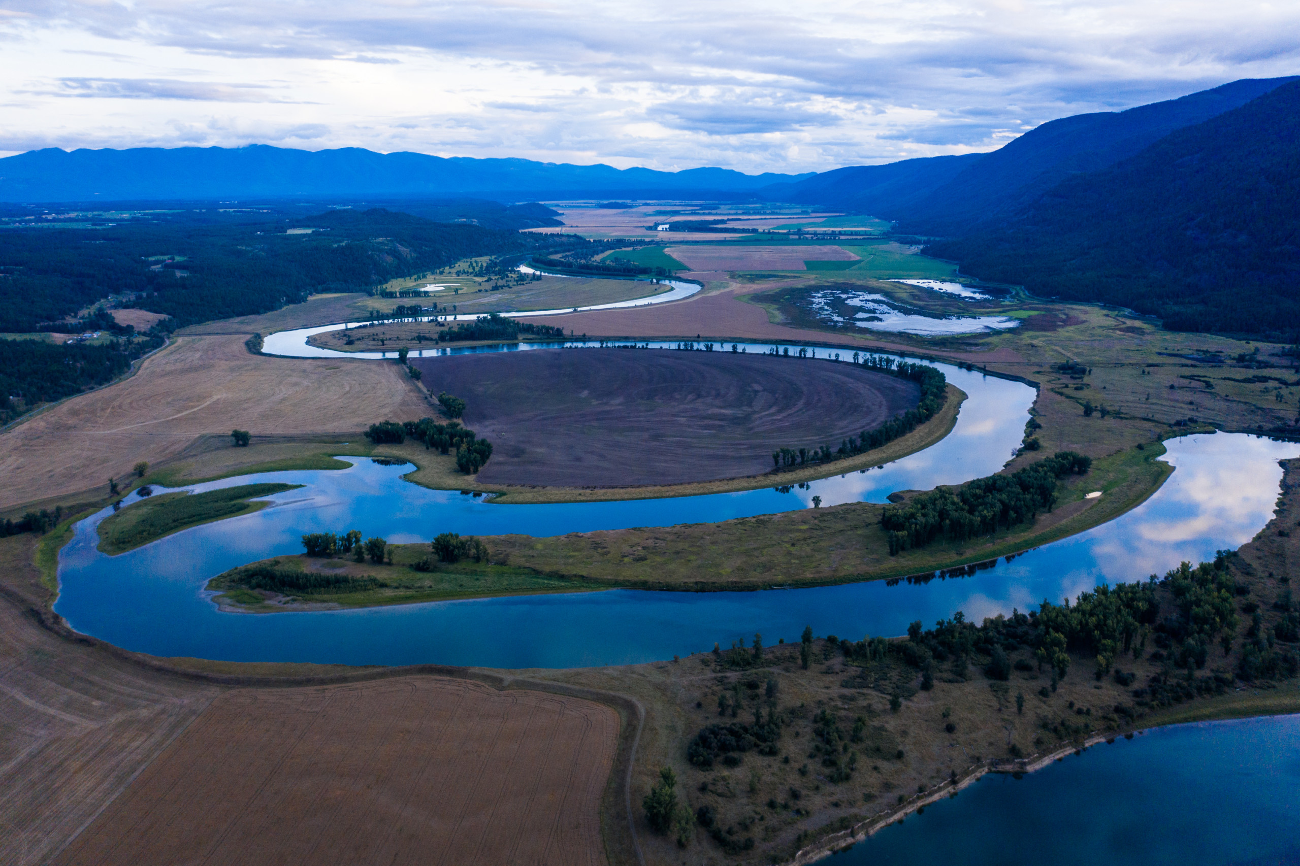 The Kootenay River, winding south from Idaho's northern border