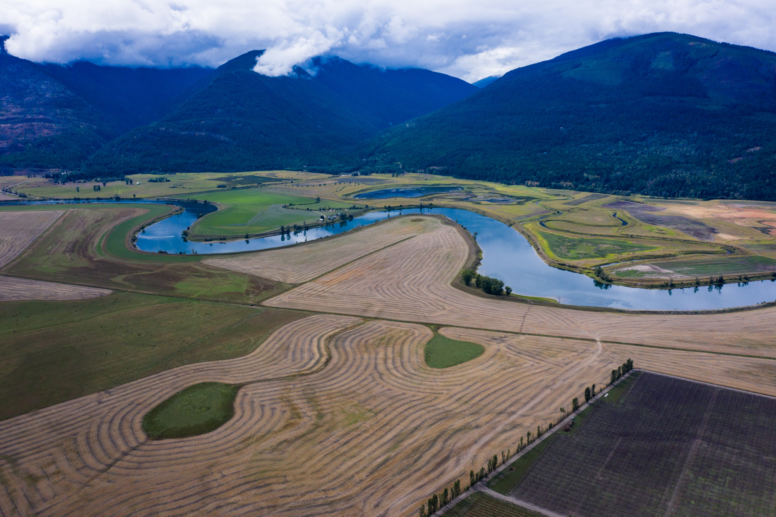 Hop fields and farmland along the Kootenay River in northern Idaho