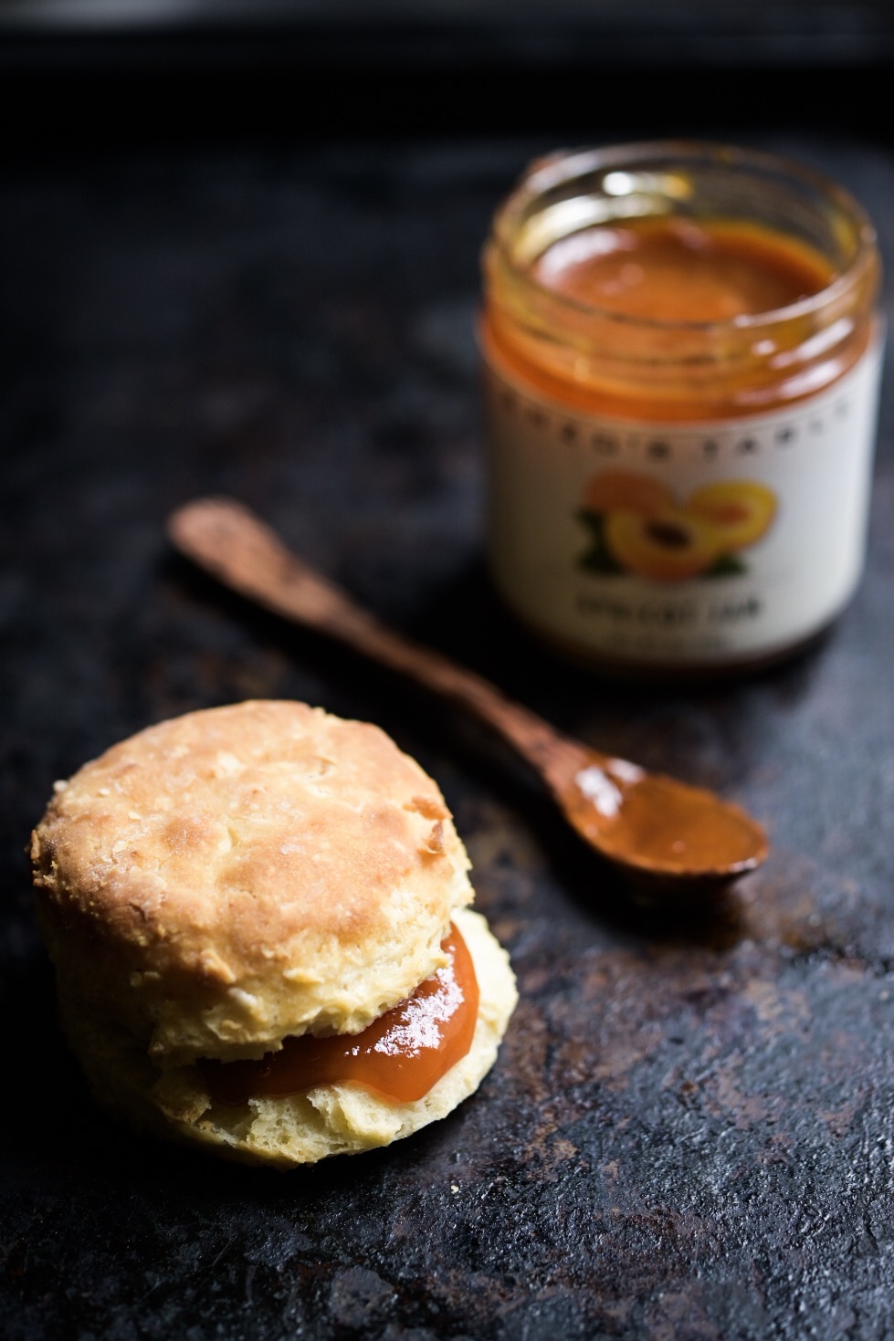 Fresh, flaky buttermilk biscuit with Enzo's Table apricot jam
