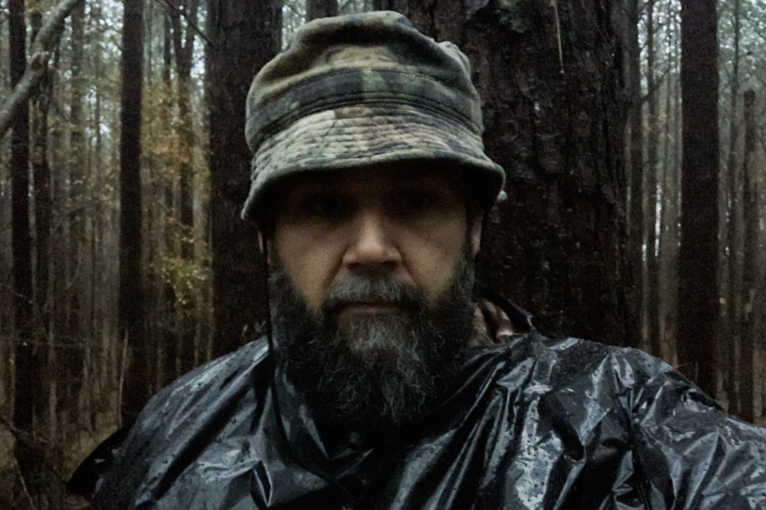 Self portrait from the stand, in the rain at sunrise