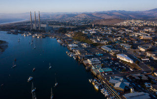 Aerial view of Morro Bay's iconic smoke stacks