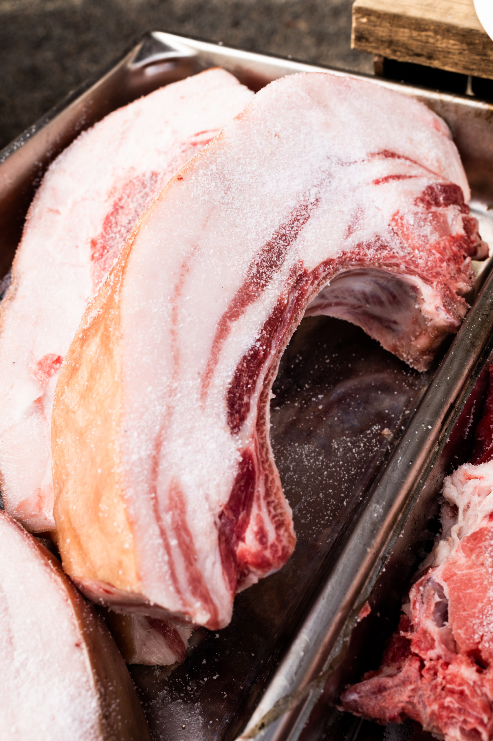 Freshly cut Ironbound mangalitsa pork ribs