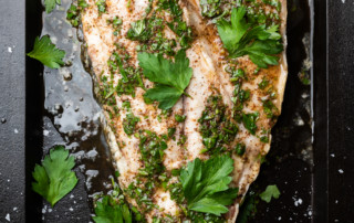 Roasted redfish with olive oil, lemon, parsley and sumac