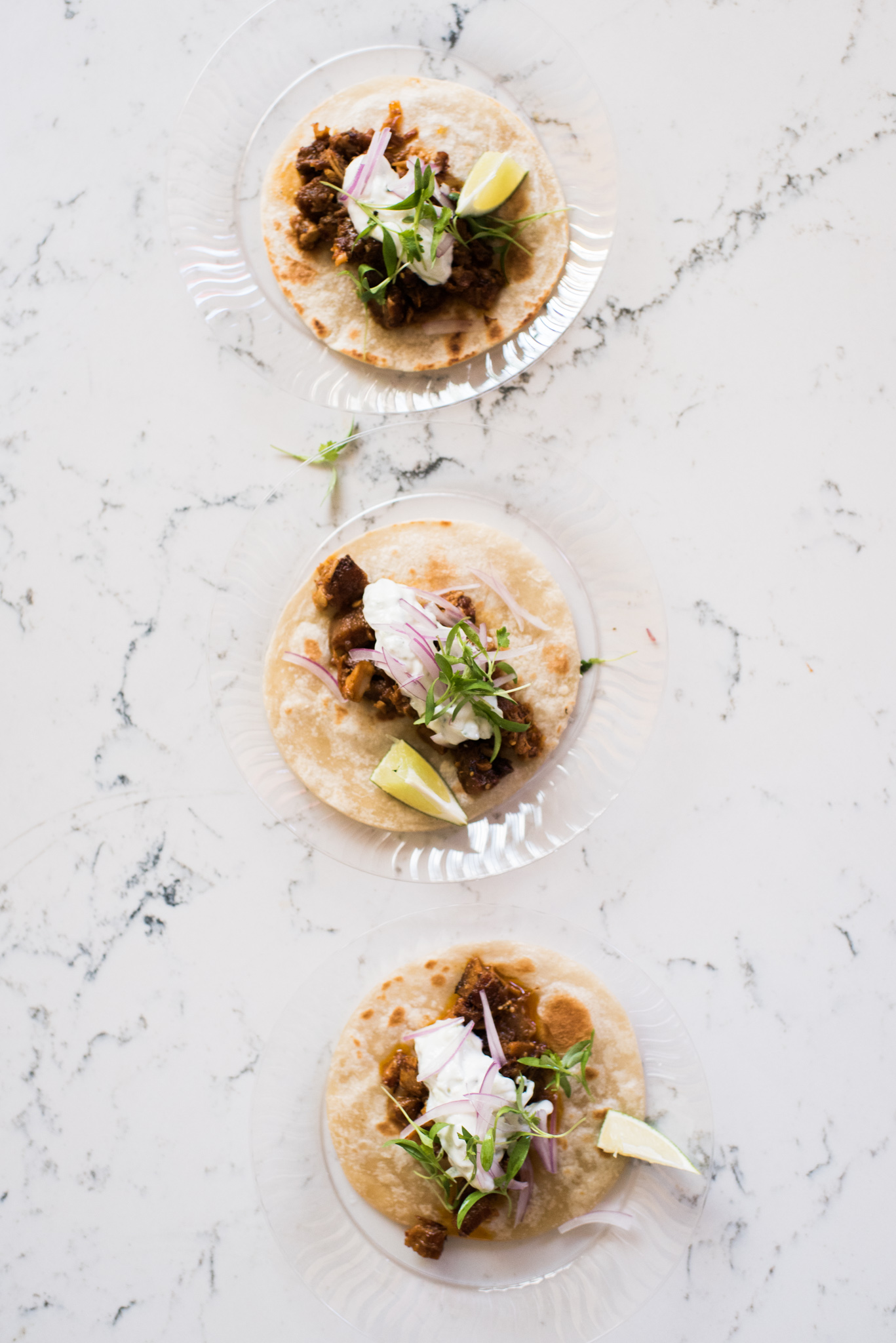 Overhead shot of tacos prepared for guests