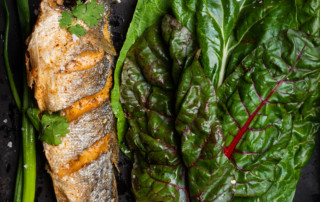 Fried trout with chard and herbs and a Thai-inspired dipping sauce