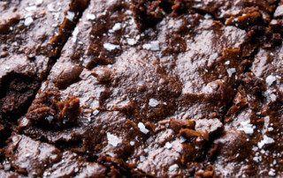 Detail image of the crispy brownie tops with flaky sea salt