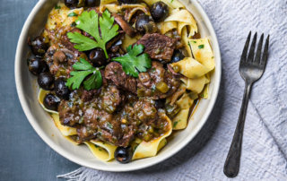 Buttered pappardelle with stewed beef and mushrooms