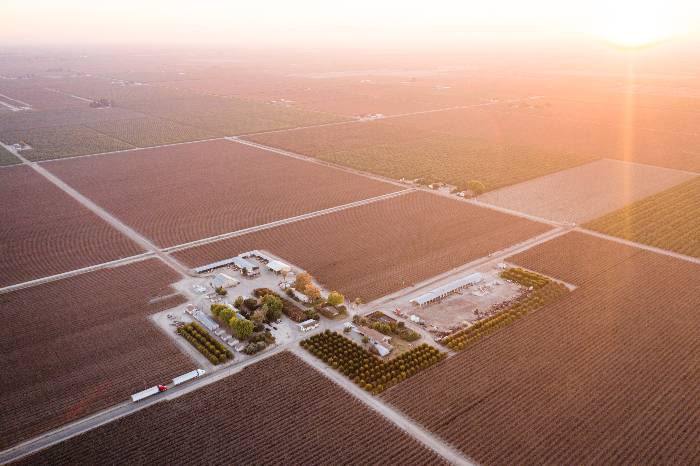 Aerial view of the Loquaci Ranch at sunset