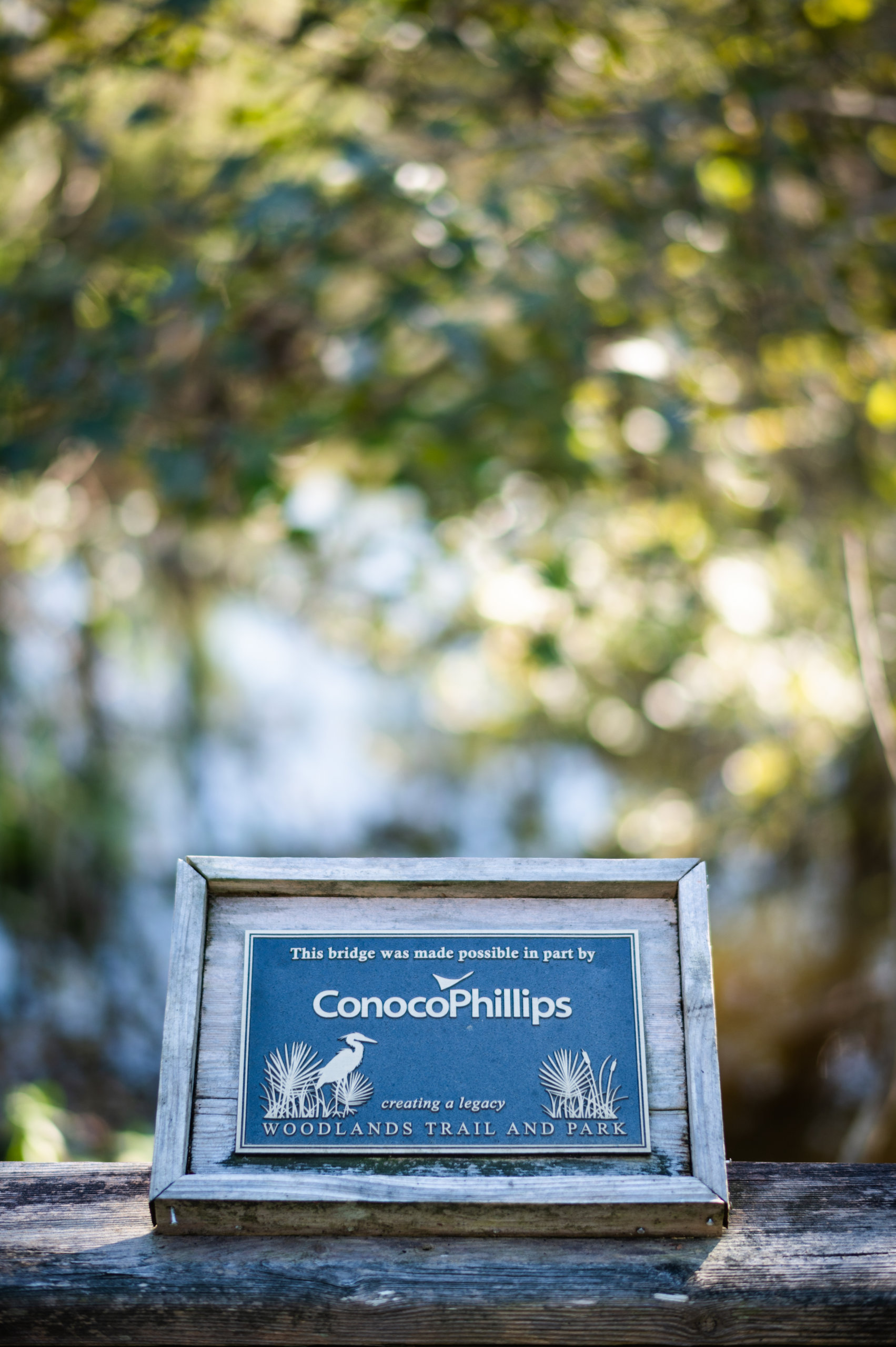 A sign in Woodlands notes funding by ConocoPhillips