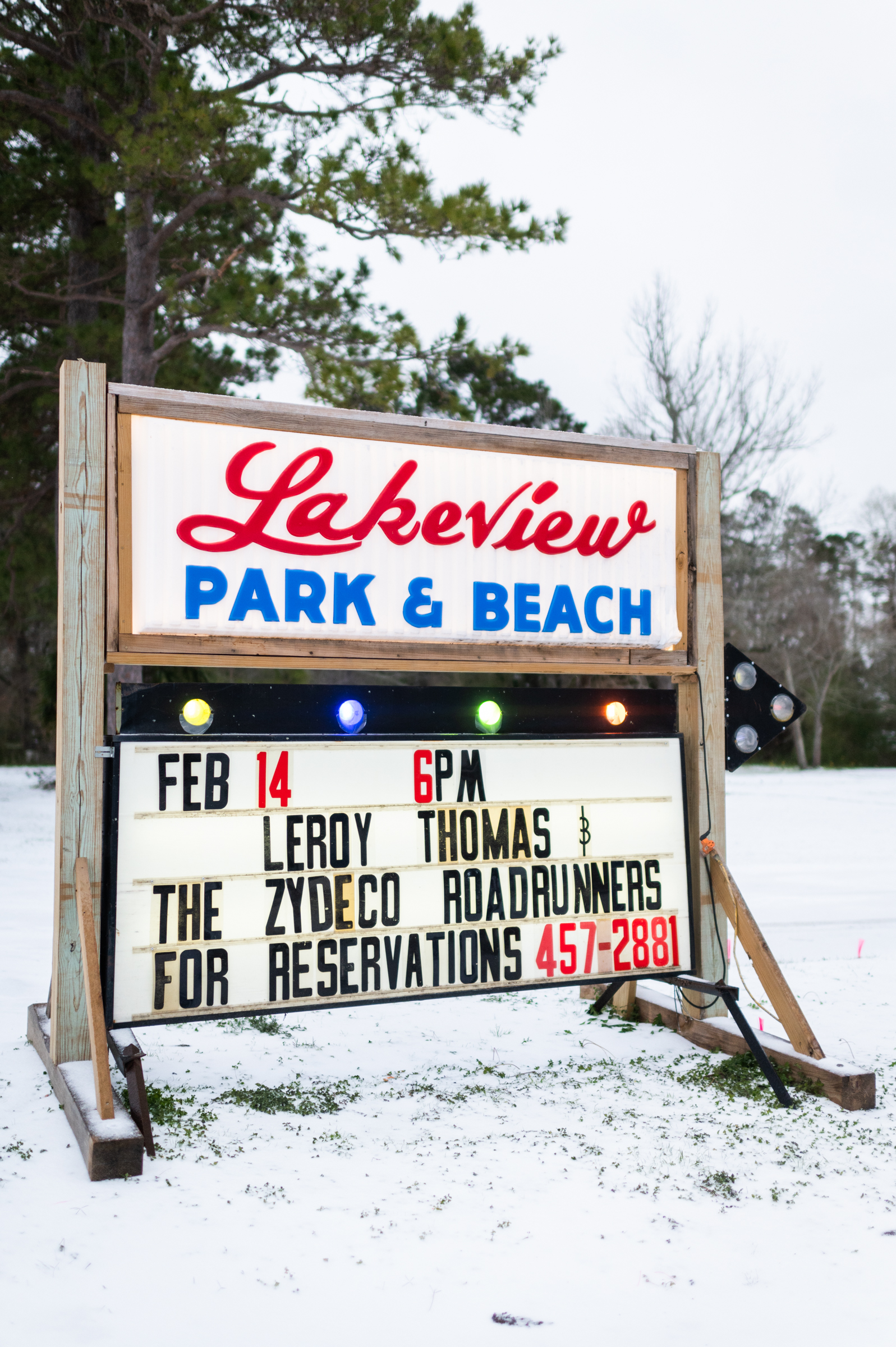 The welcome sign at Lakeview Park & Beach near Eunice, Louisiana