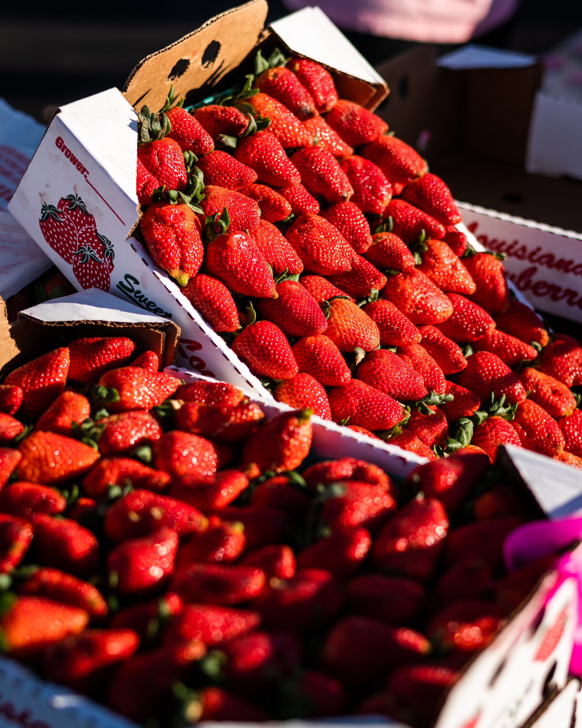 Fresh Louisiana strawberries on display at the farmers market