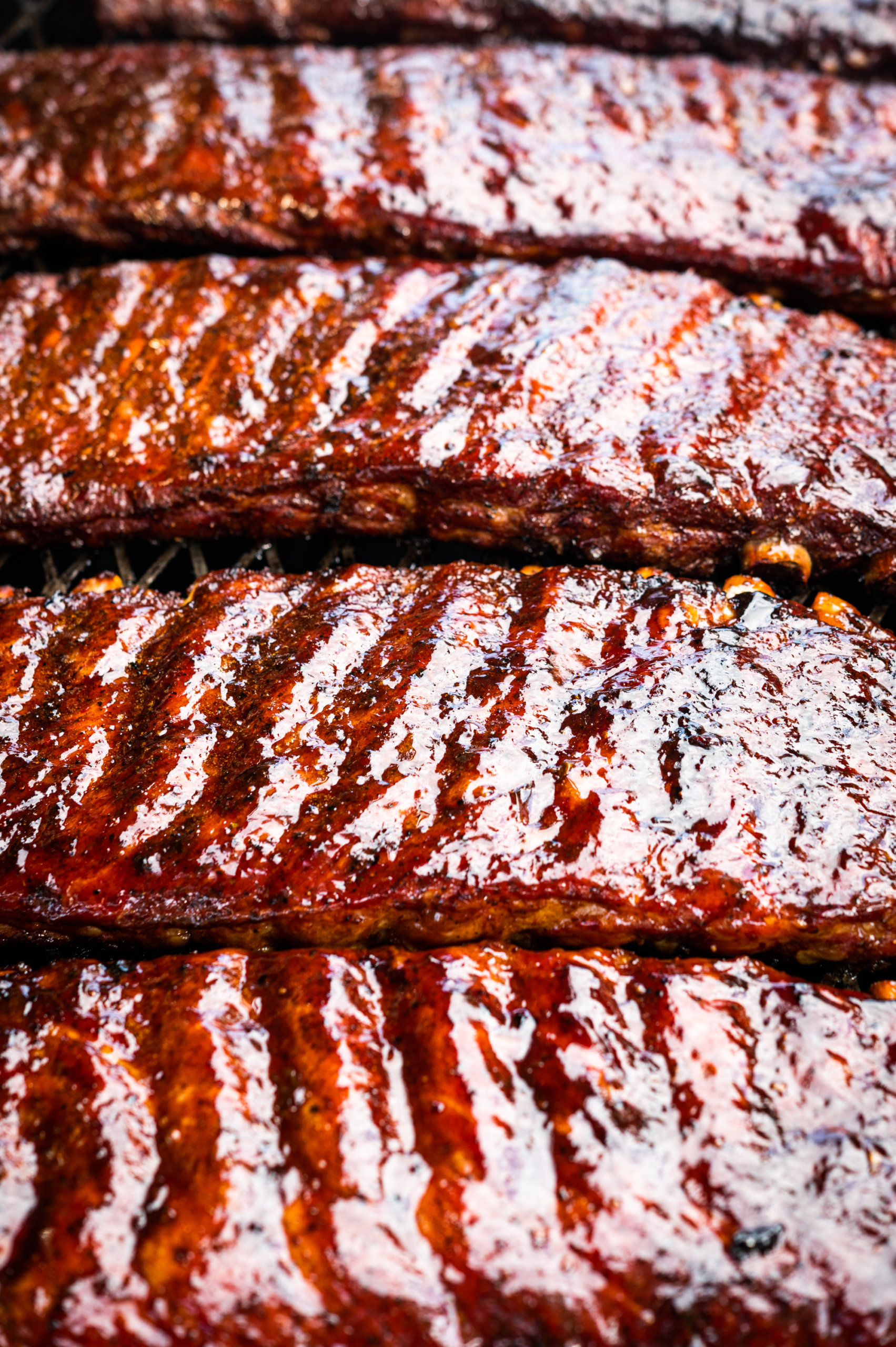 Racks of barbecued pork ribs