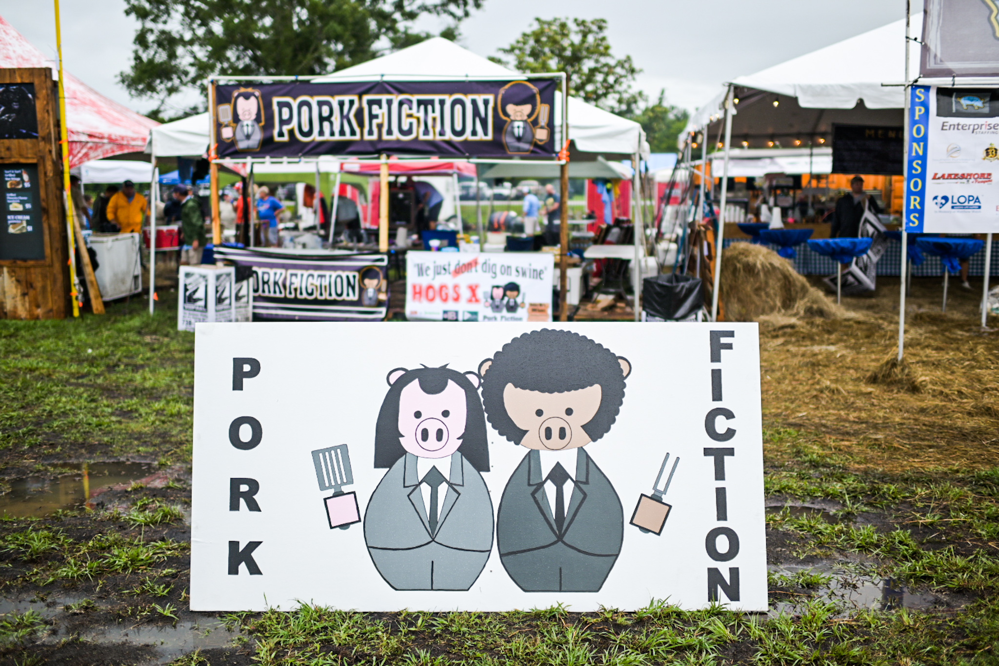 A sign from a competitor's booth - Pork Fiction