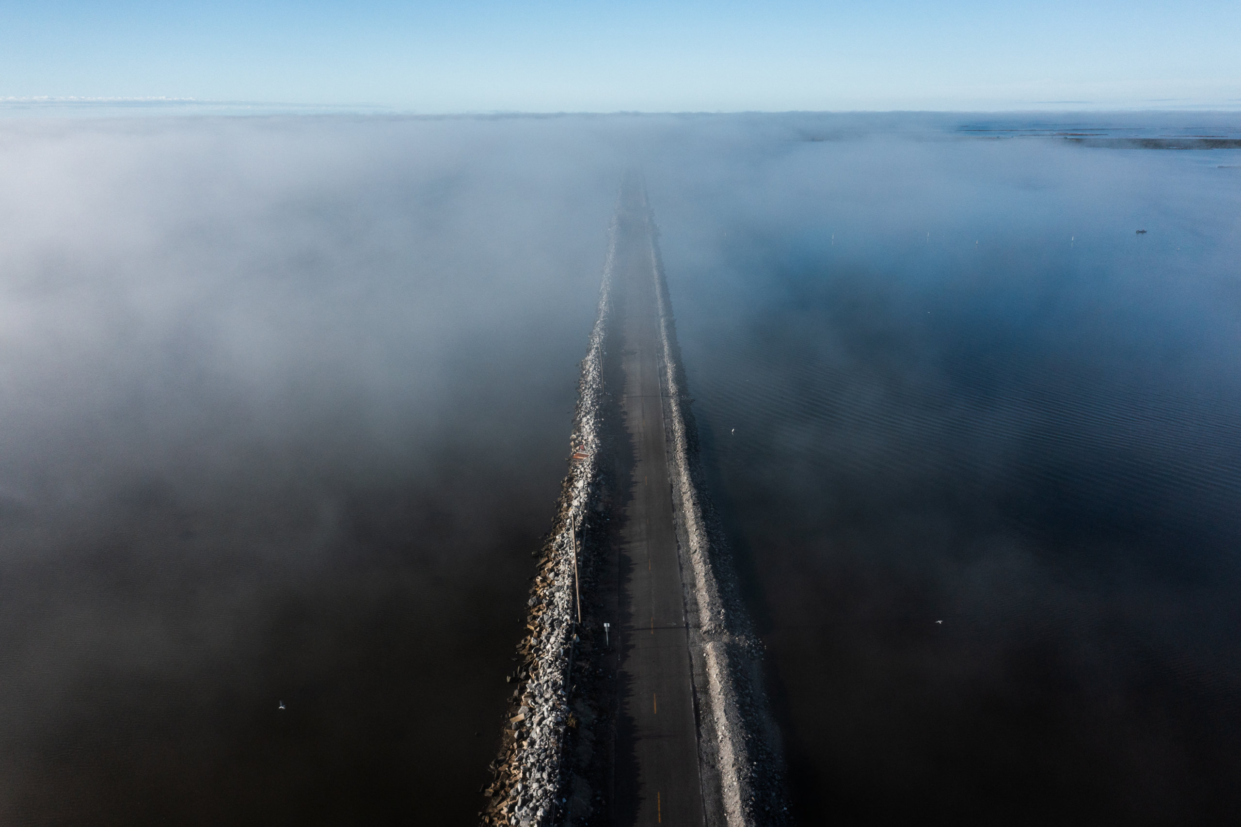 Island Road covered by a thin layer of fog