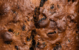 Detail of the crust of a prune and molasses loaf