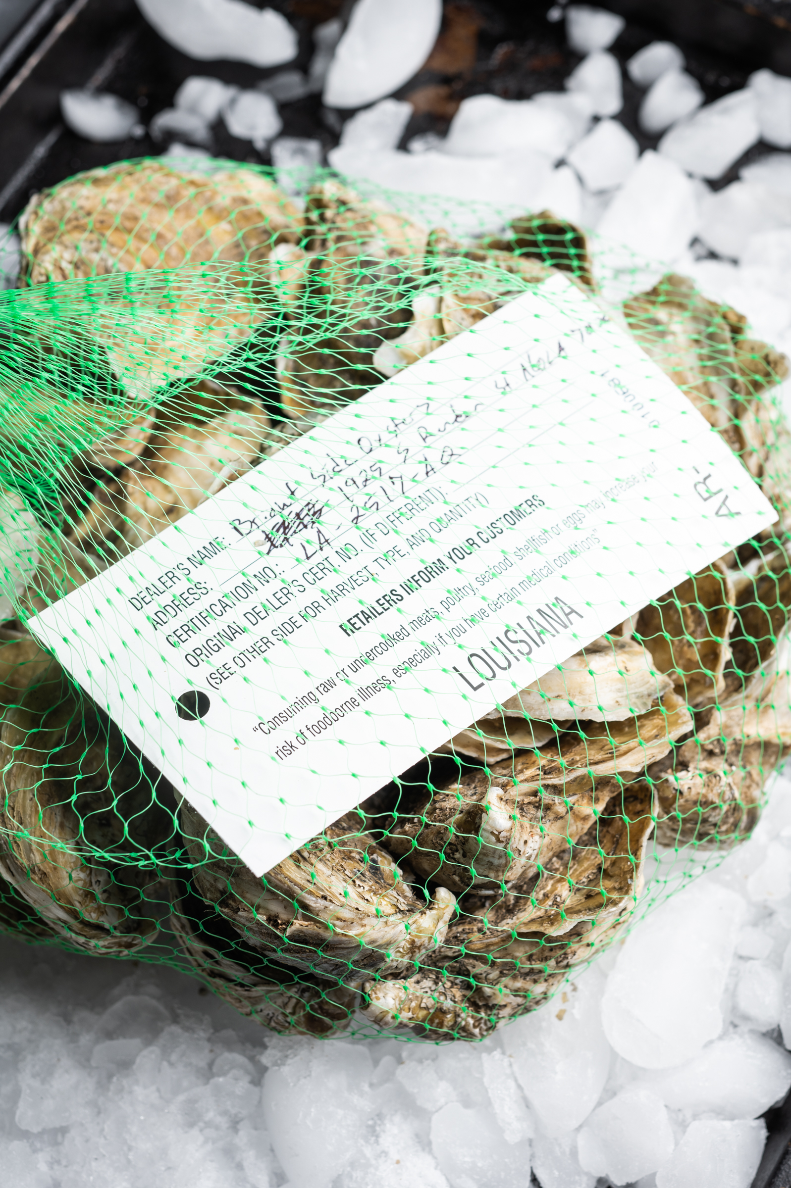 A sack of freshly harvested Bright Side oysters
