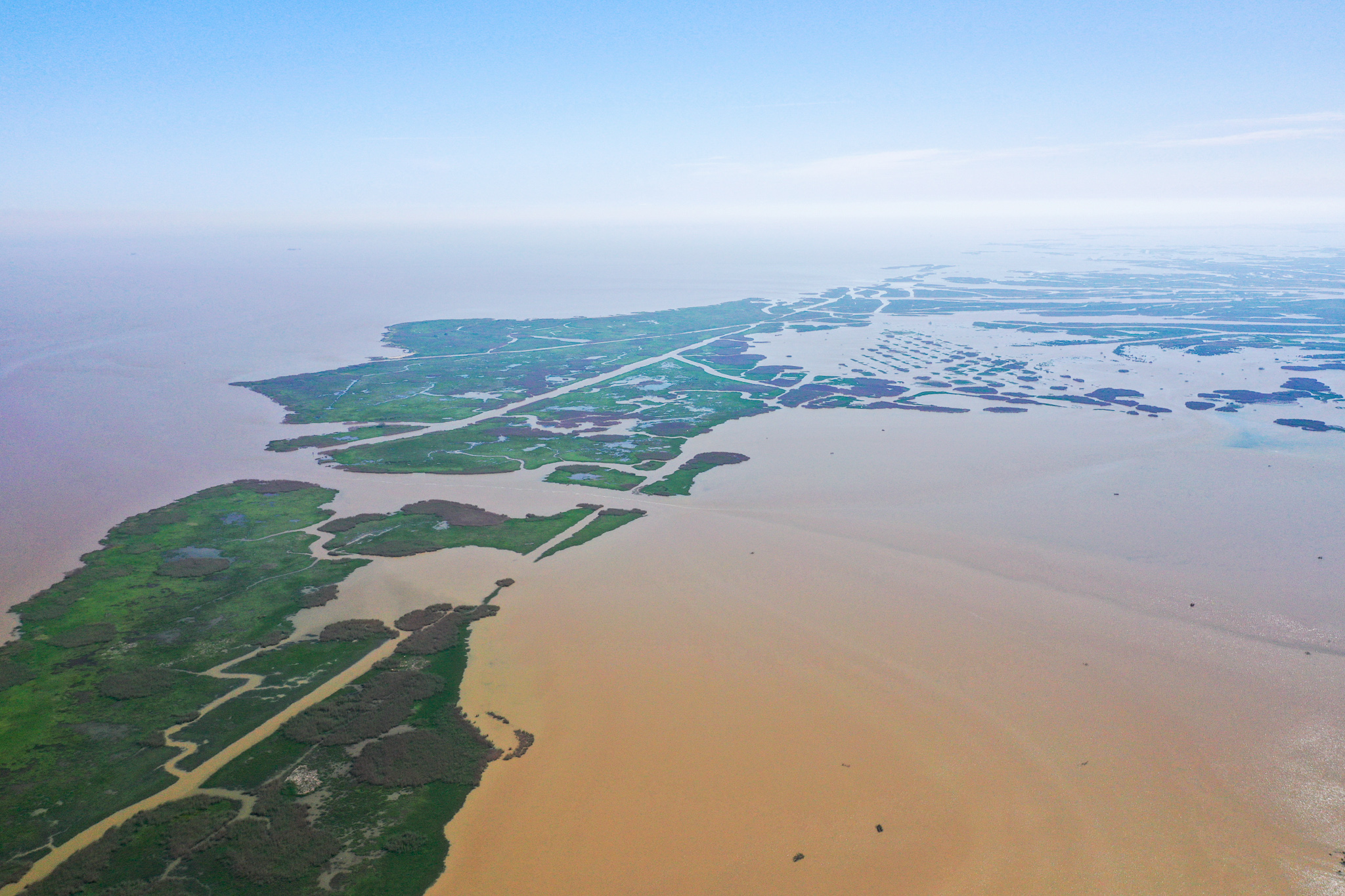 Aerial view over Bay Denesse, looking out towards the Gulf of Mexico