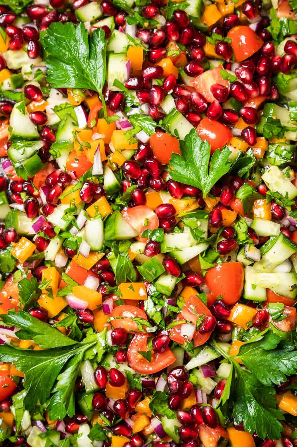 Details of a vibrant salad filled with California grown produce