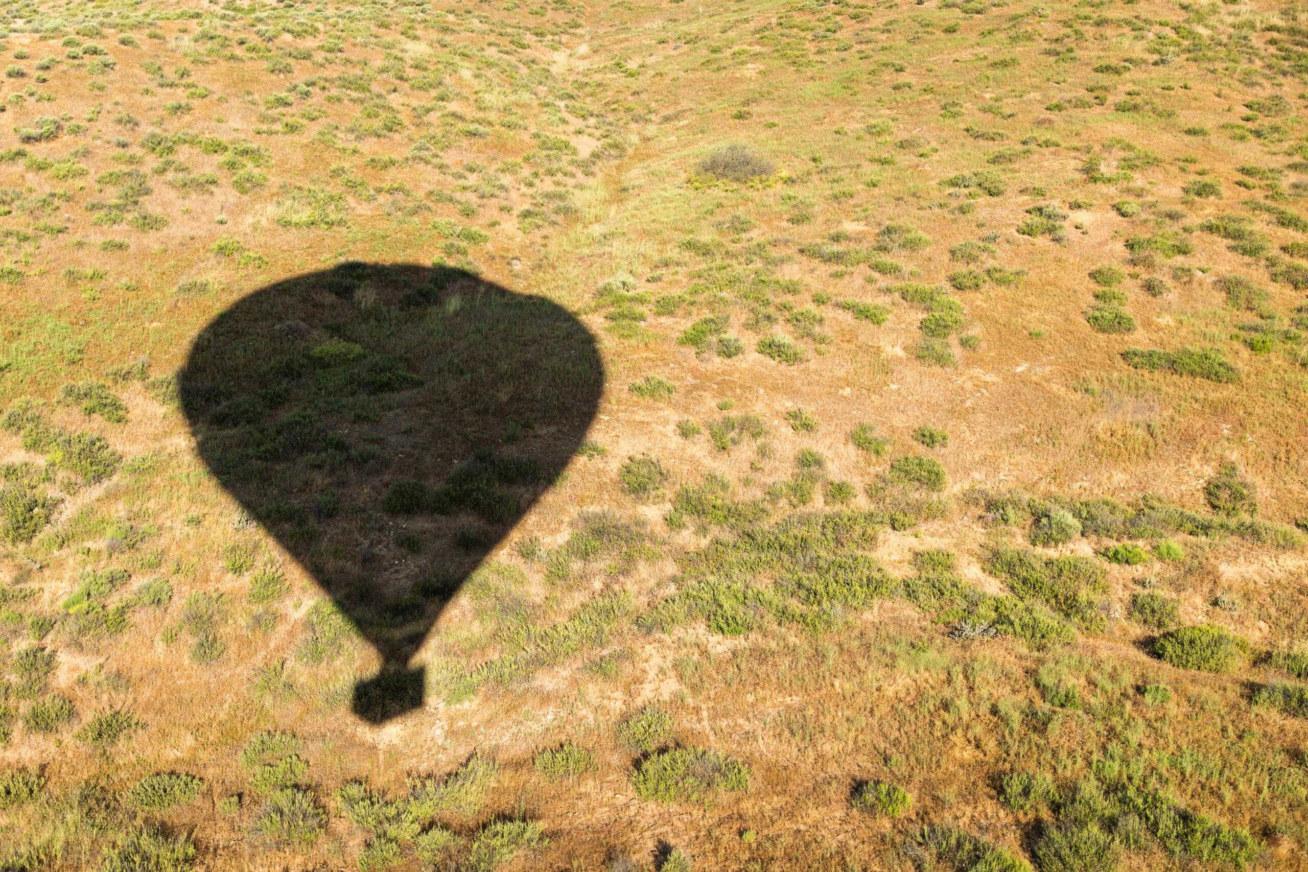 The shadow of our balloon over a vacant field in Southern California
