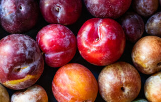 A gradient showing the various colors of California-grown plums