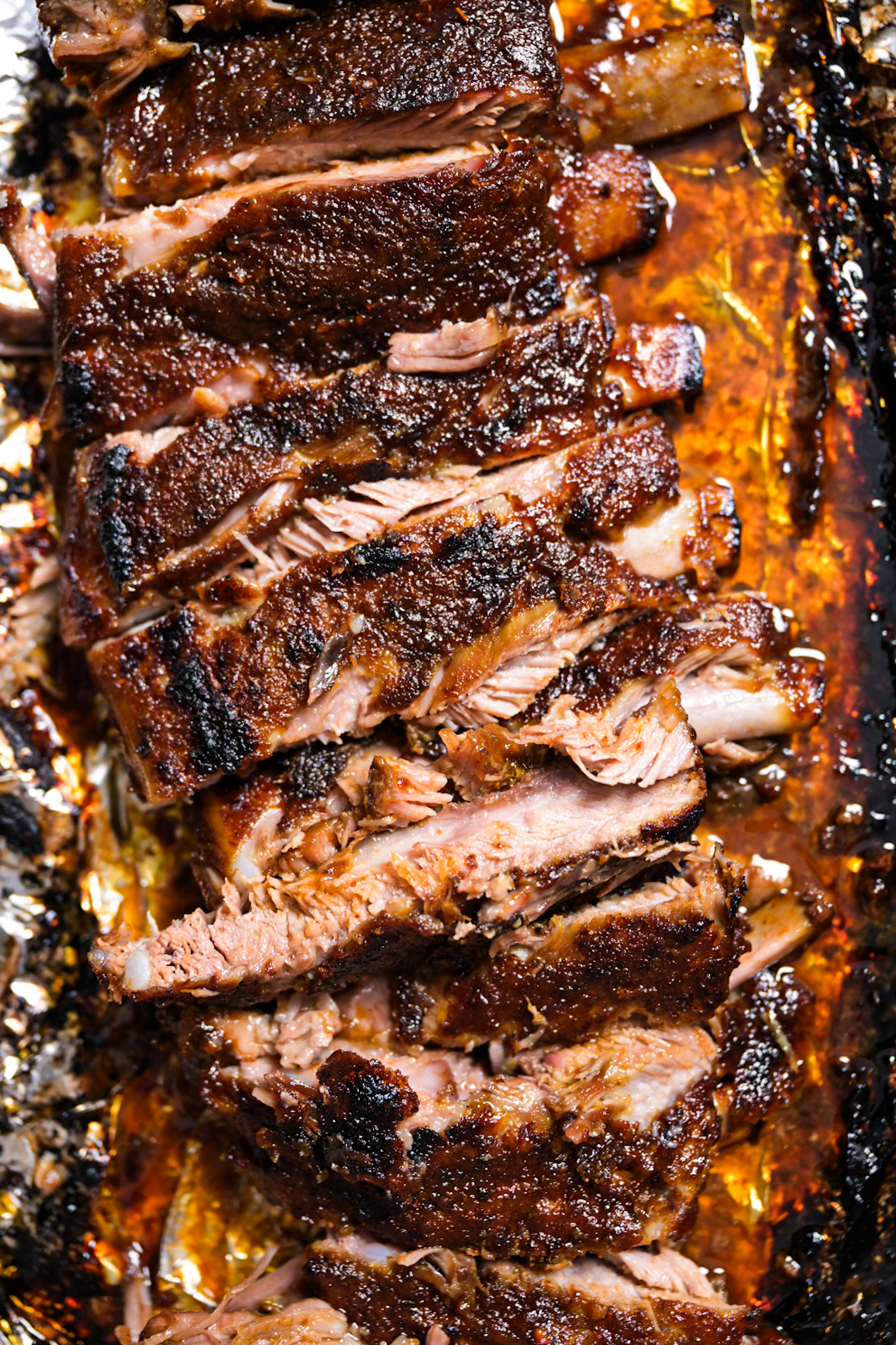 Baked pork ribs with prune barbecue sauce