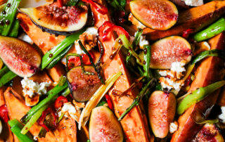 Roasted sweet potatoes with fresh figs and creamy goat cheese