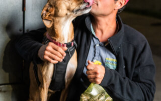 Portrait of Nathan Herring of Brightside Oysters with his dog Wilma