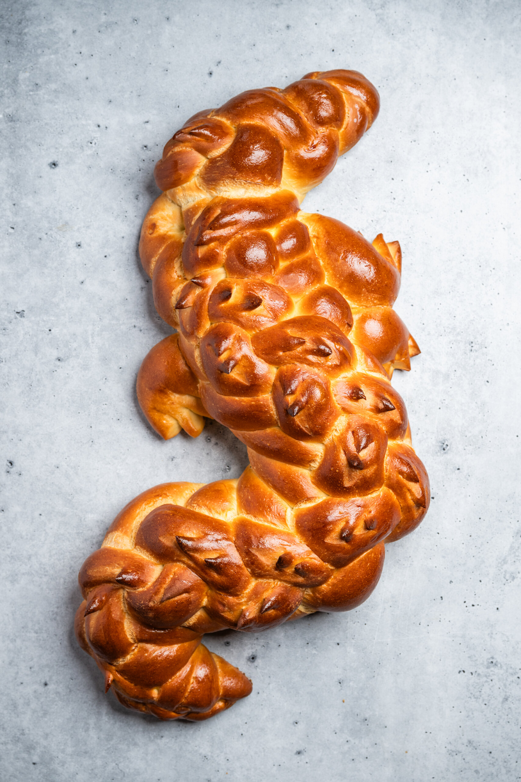 Plain challah from Ayu Bakehouse, shaped and baked as a large alligator