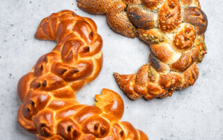 Two versions of challah-as-alligator offered by Ayu Bakehouse for Thanksgiving