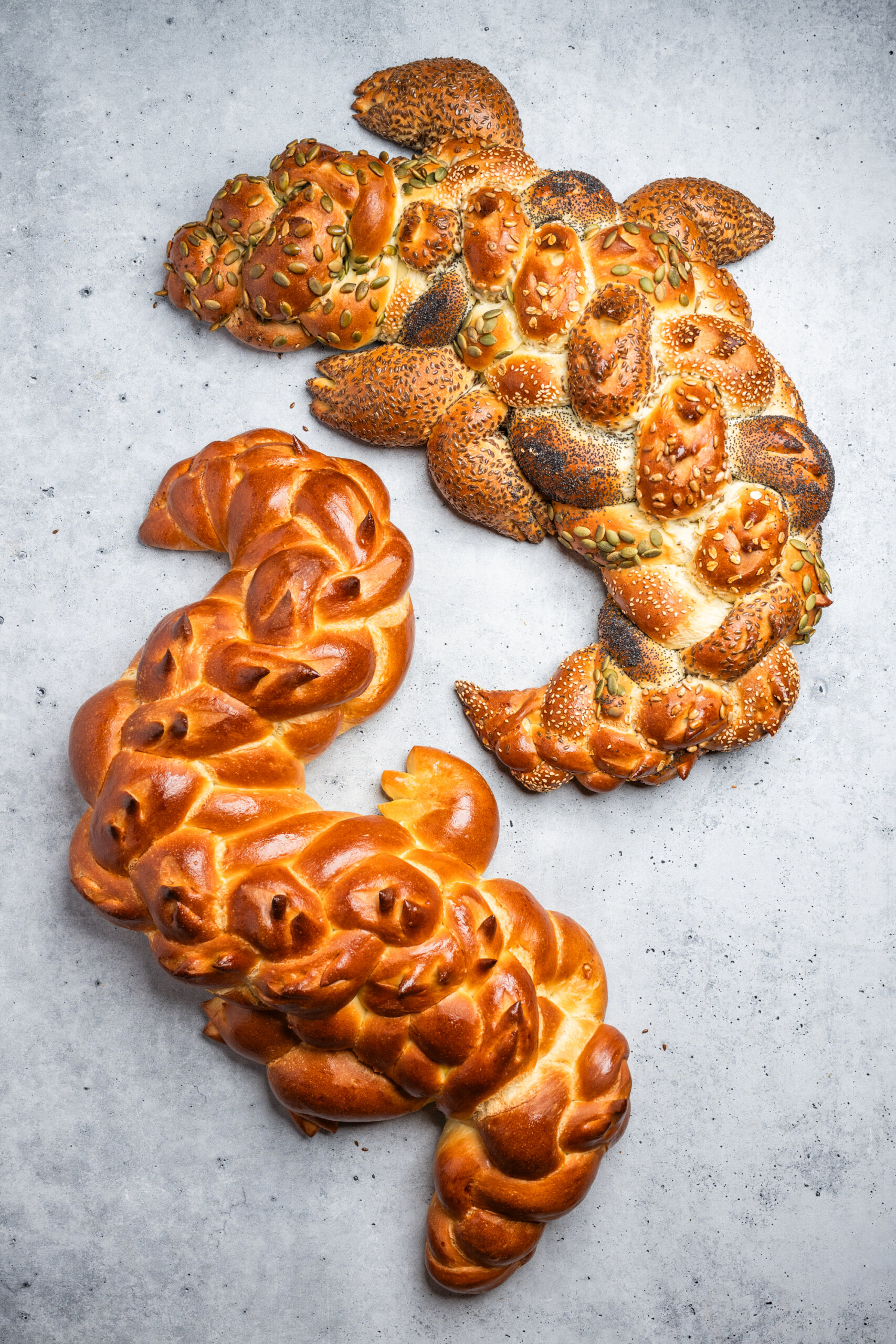 Two versions of challah-as-alligator offered by Ayu Bakehouse for Thanksgiving